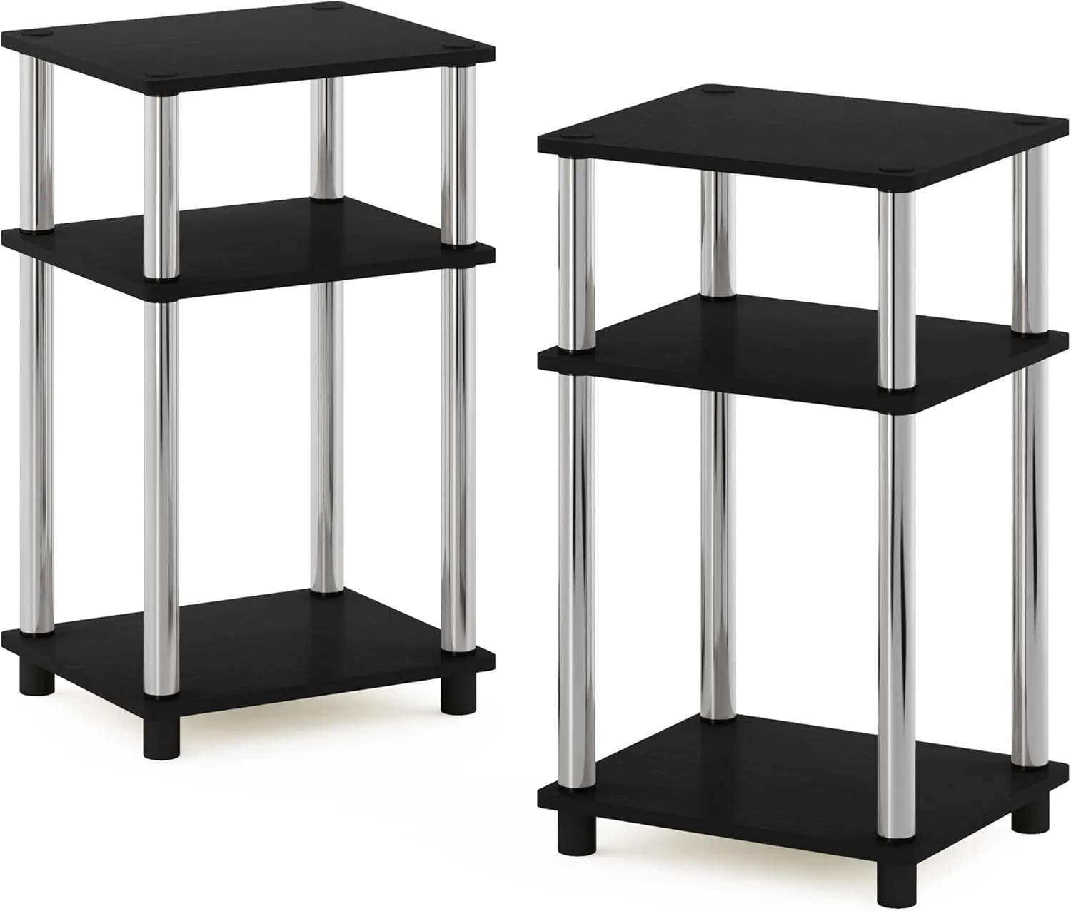 Furinno Simplistic End Side Night Stand/Bedside Table with Stainless Steel Tubes, 2-Pack, 2-Tier Poles, Americano/Chrome