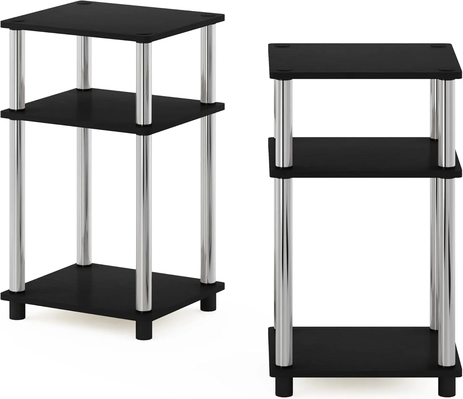 Furinno Simplistic End Side Night Stand/Bedside Table with Stainless Steel Tubes, 2-Pack, 2-Tier Poles, Americano/Chrome