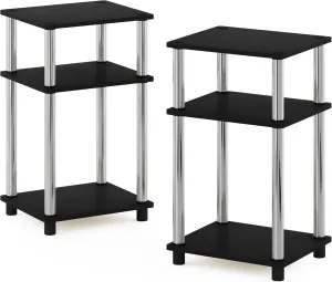 Furinno Simplistic End Side Night Stand/Bedside Table with Stainless Steel Tubes, 2-Pack, 2-Tier Poles, Americano/Chrome