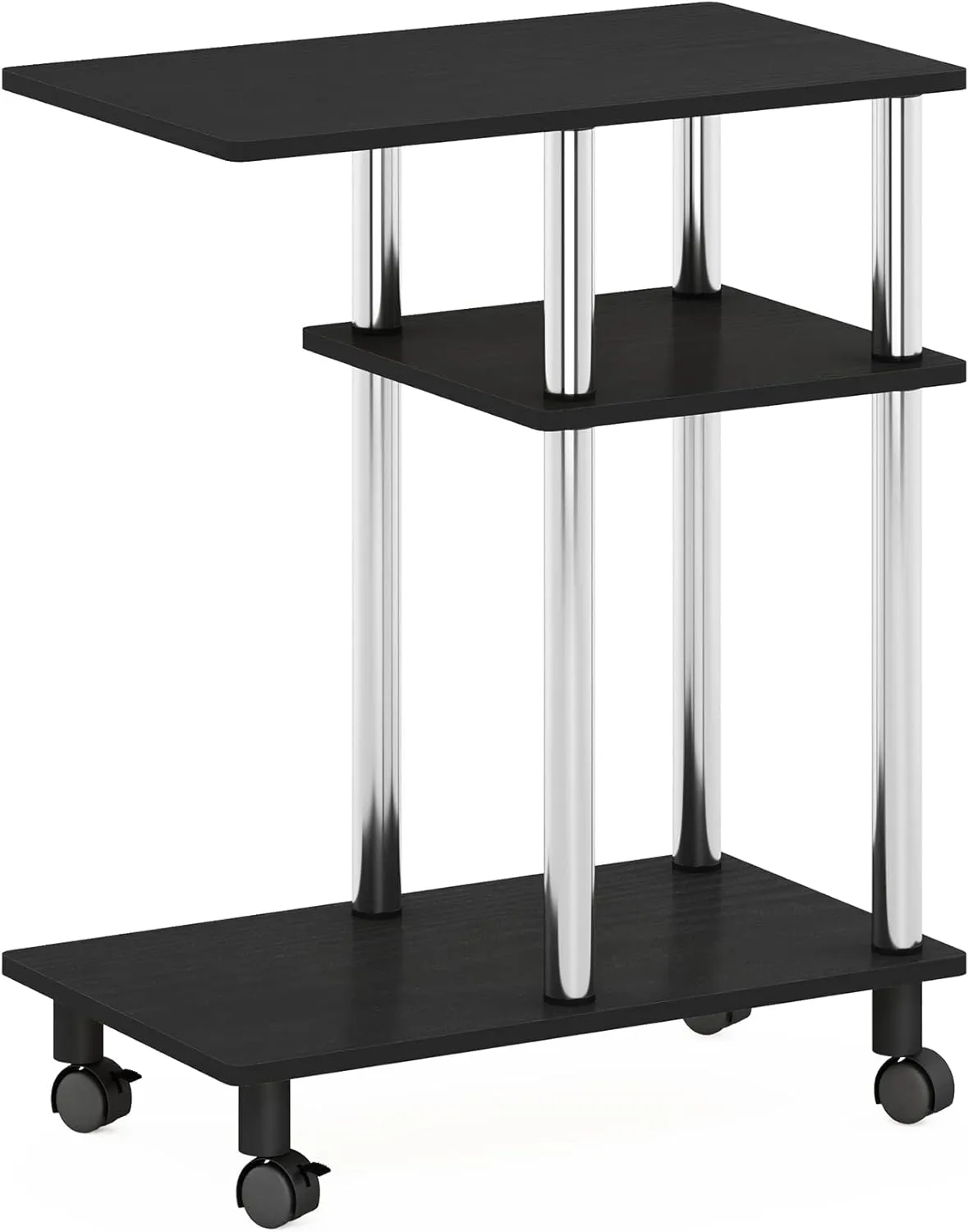 Furinno Turn-N-Tube C Shaped Side Table with Casters, Americano/Stainless Steel