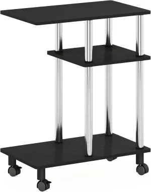 Furinno Turn-N-Tube C Shaped Side Table with Casters, Americano/Stainless Steel