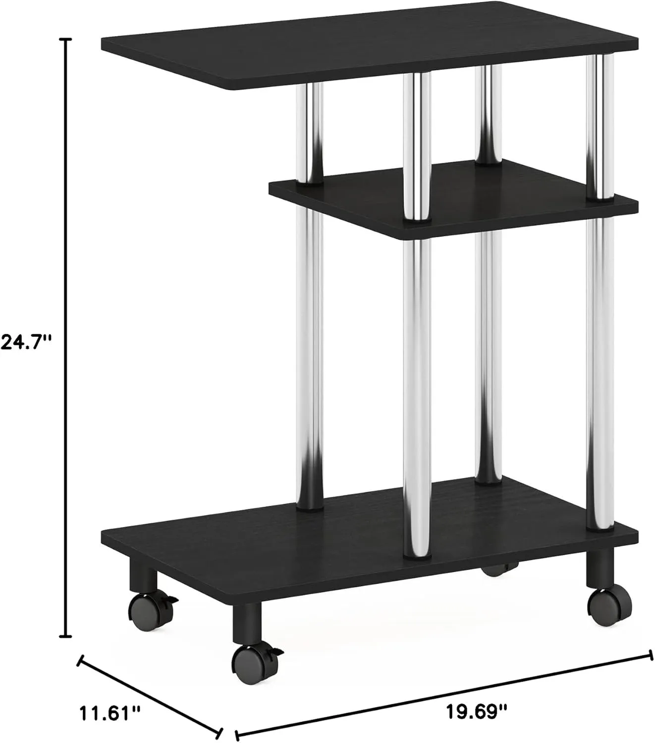 Furinno Turn-N-Tube C Shaped Side Table with Casters, Americano/Stainless Steel