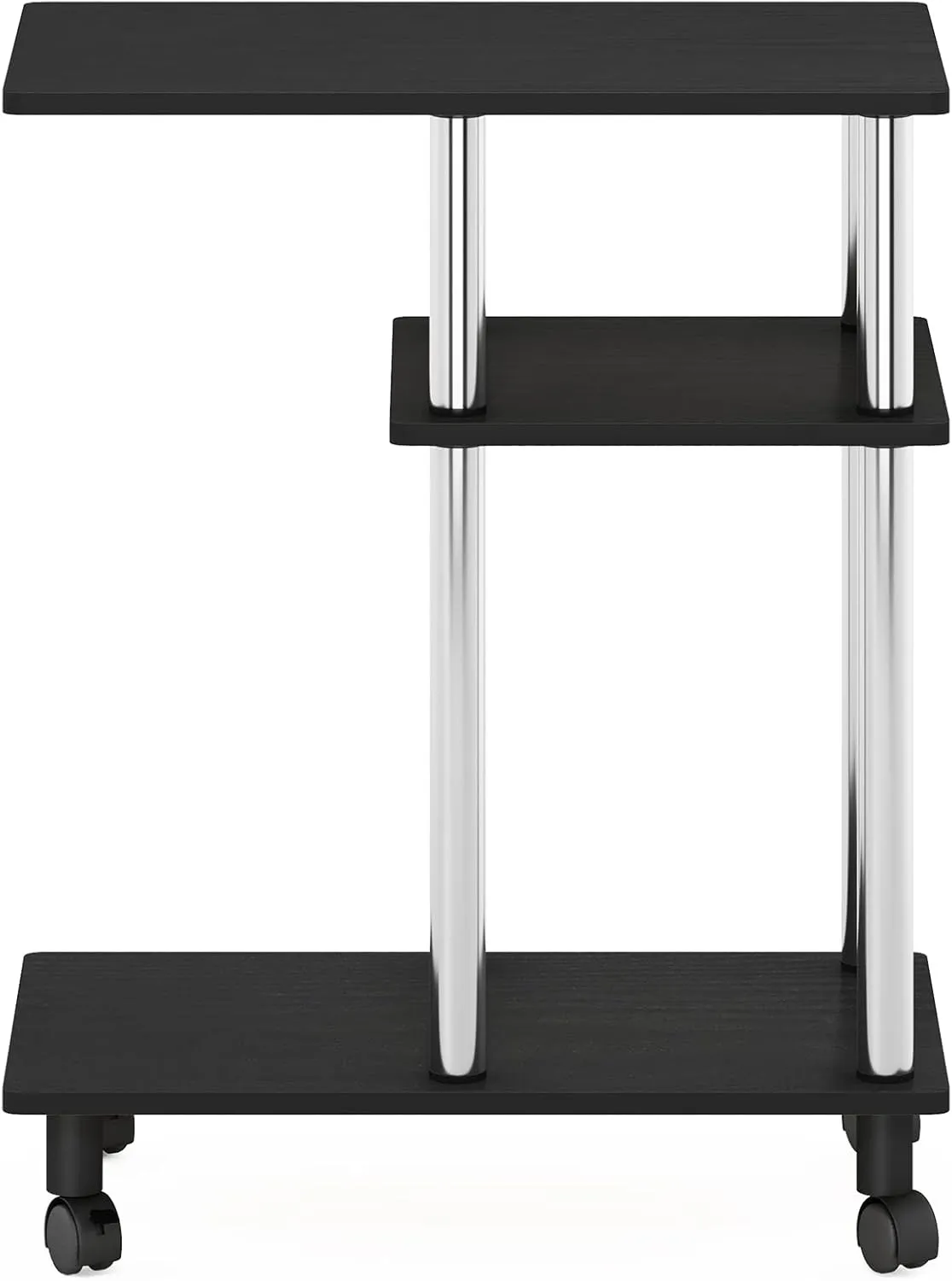 Furinno Turn-N-Tube C Shaped Side Table with Casters, Americano/Stainless Steel