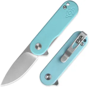 G048 Mini Folding Knife 1.93" D2 Blade White G10 Handle, Small Folding Knife with Deep Carry Pocket Clip For EDC(Blue)