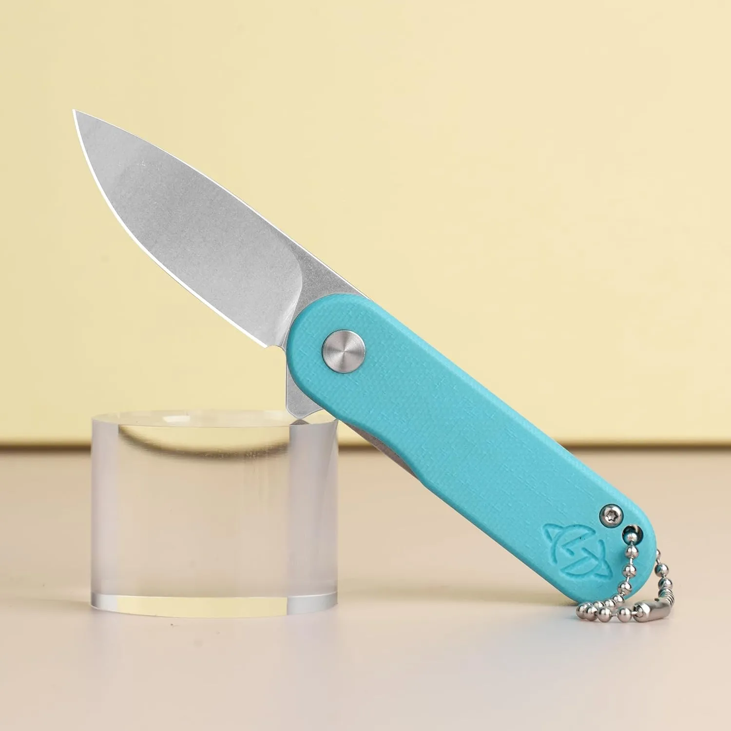 G048 Mini Folding Knife 1.93" D2 Blade White G10 Handle, Small Folding Knife with Deep Carry Pocket Clip For EDC(Blue)