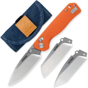 G056 Folding Knife for EDC, 14C28N Steel Replaceable blades Pocket knife, Crossbar Lock Knife for Outdoor, Survival, Hunting and Camping, 3.7oz(Orange)