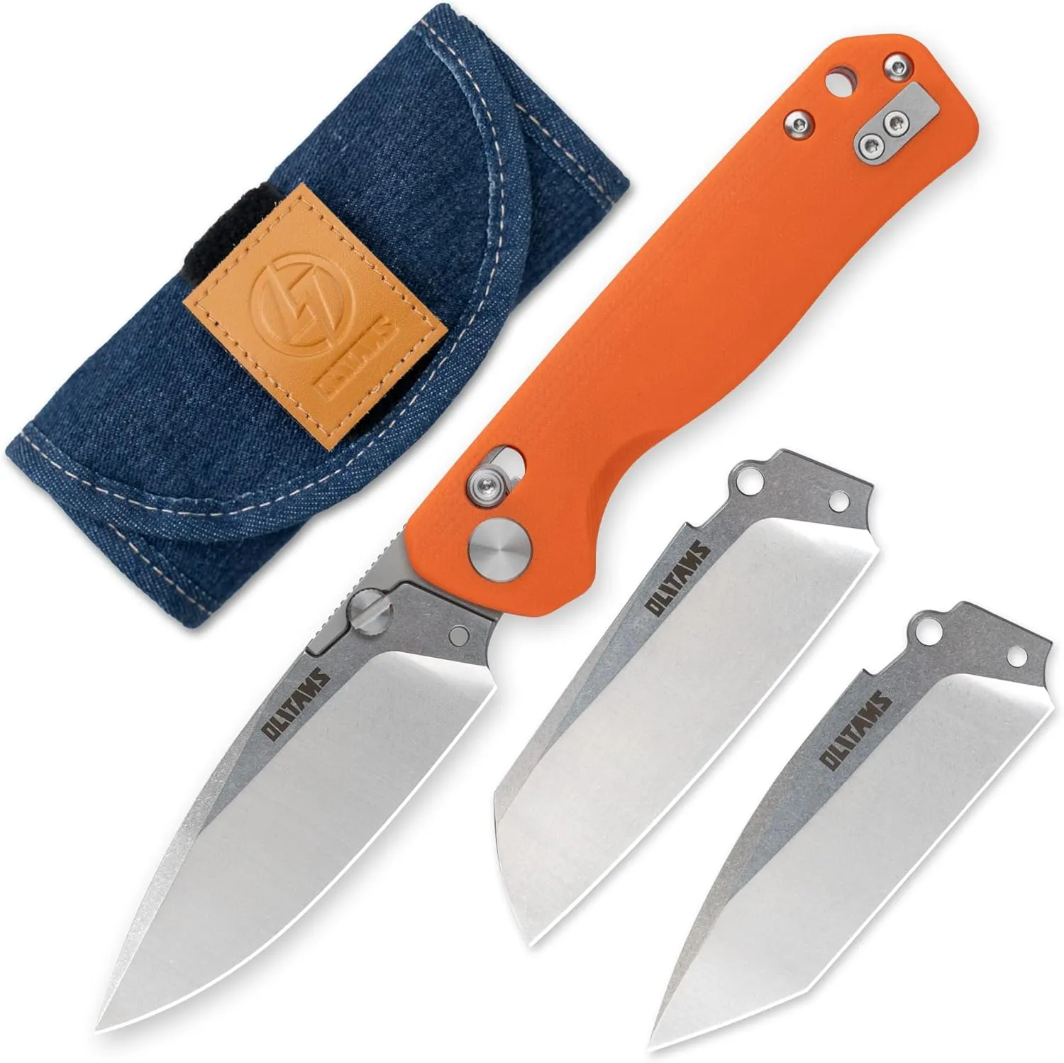 G056 Folding Knife for EDC, 14C28N Steel Replaceable blades Pocket knife, Crossbar Lock Knife for Outdoor, Survival, Hunting and Camping, 3.7oz(Orange)