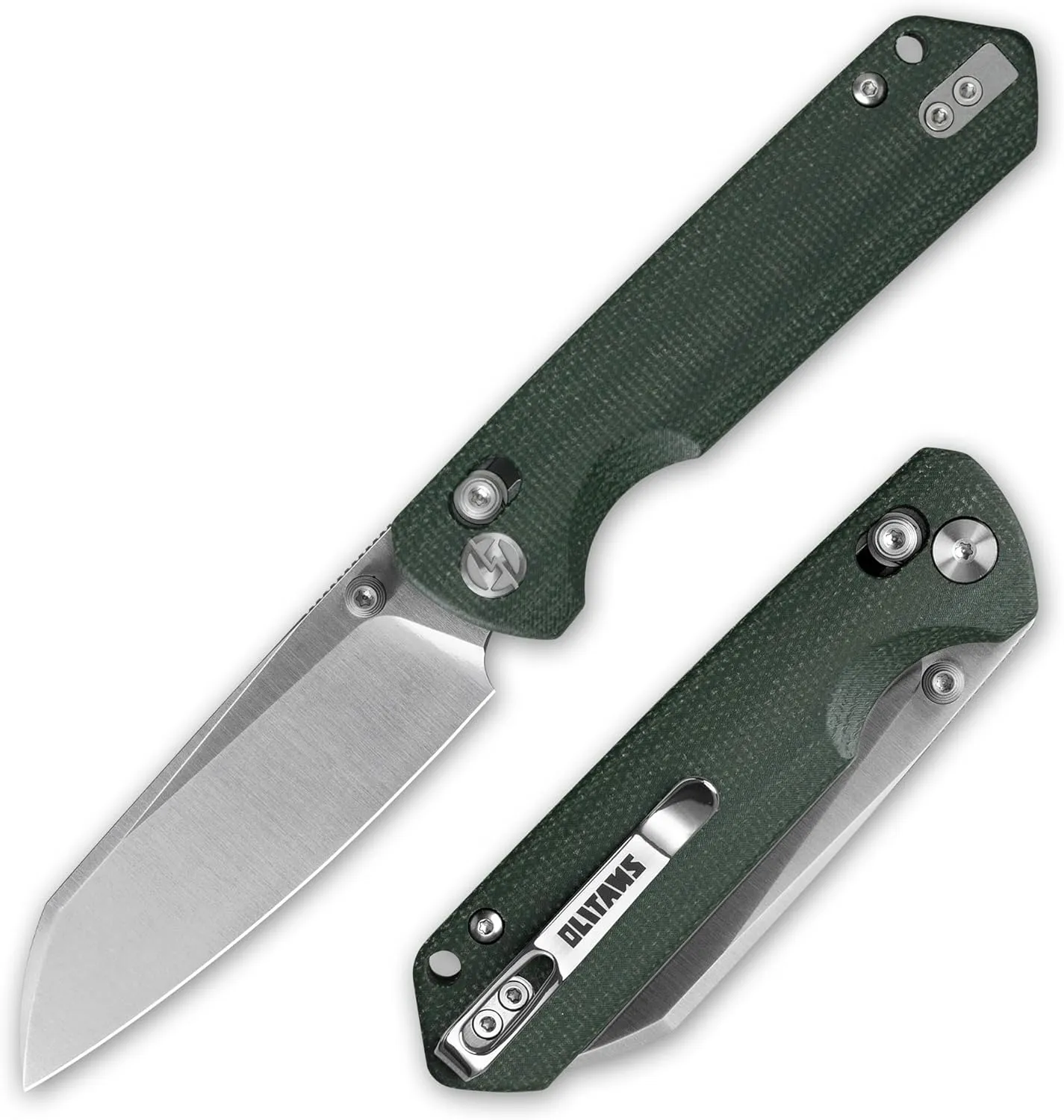 G062 Folding Knife for EDC, 14C28N Steel Blade Pocket knife, Crossbar Lock Knife for Outdoor, Survival, Hunting and Camping, 3.28oz（Micarta Green Satin）