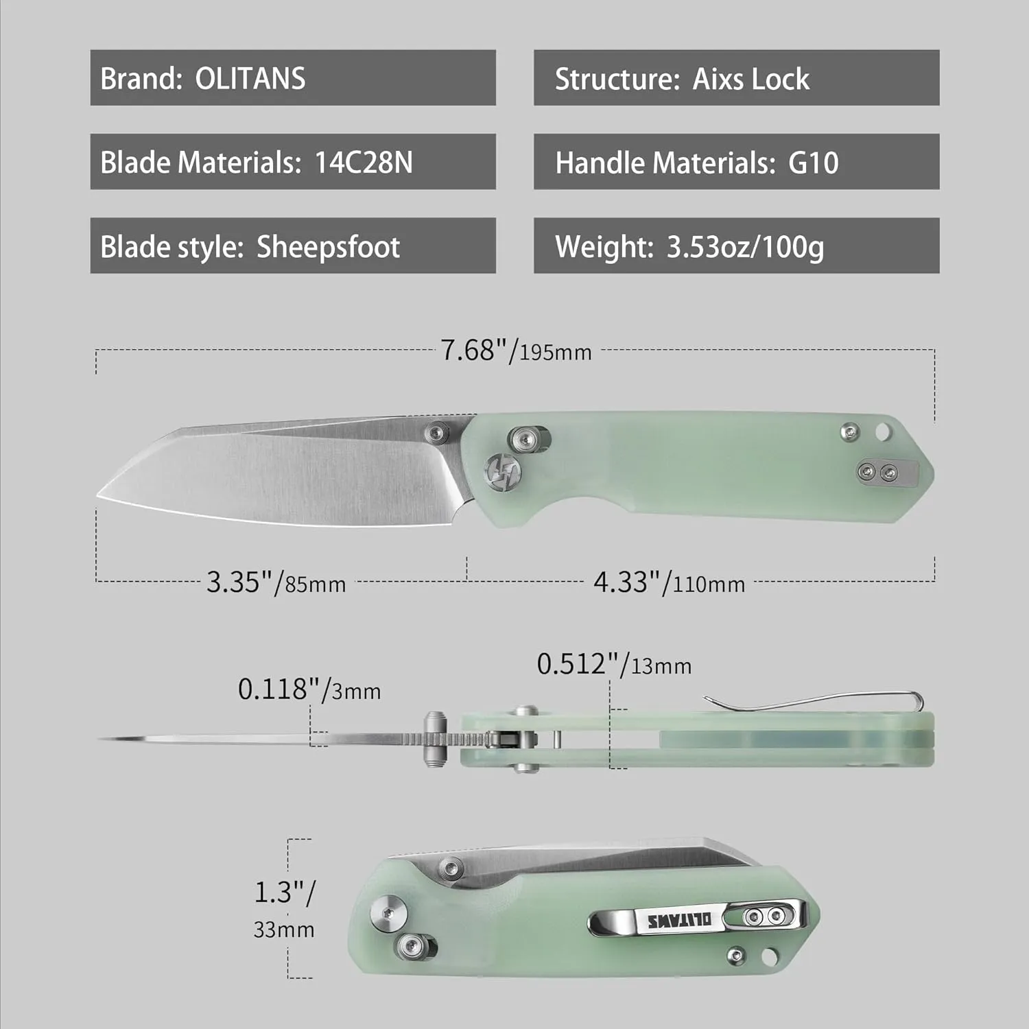 G062 Folding Knife for EDC, 14C28N Steel Blade Pocket knife, Crossbar Lock Knife for Outdoor, Survival, Hunting and Camping, 3.53oz(Nature Green Satin)