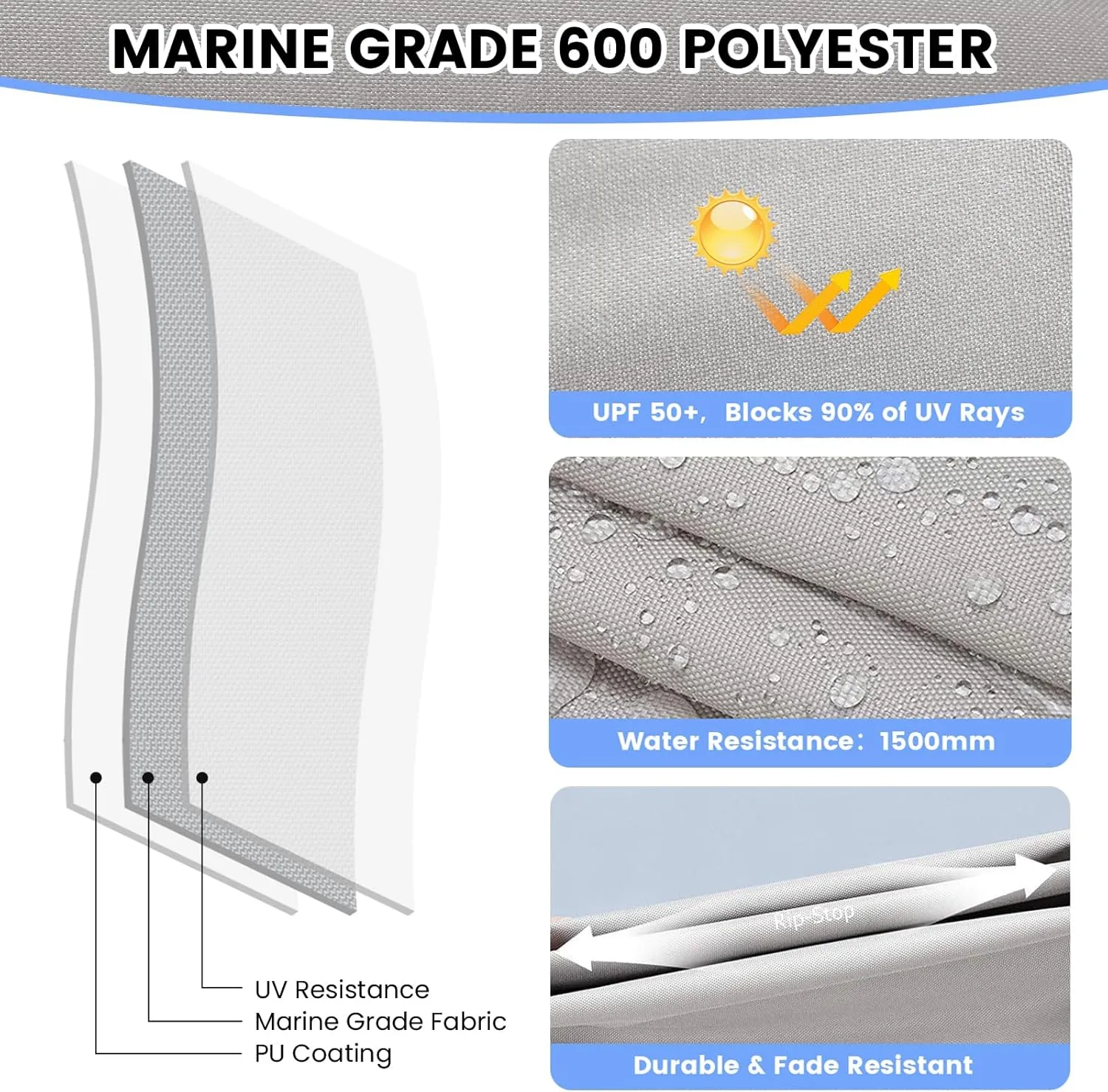 GAOMON 3 Bow Bimini Tops with Mesh Sidewalls Support Poles for Boats Durable Marine Grade Canvas Top Includes 2 Straps Storage Boot 1 Inch Aluminum Frame（3 Bow 6'L x 46" H x 67"-72" W）