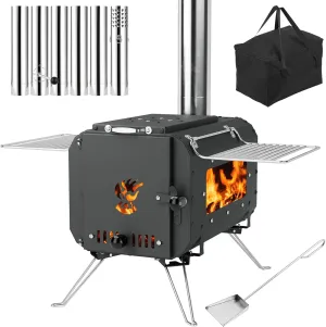 Gaomon Outdoor Portable Wood Stove, Tent Stove,Wood Burning Stove for Camping,Cast Iron Wood Stove,Tent Heaters for Camping, Includes Chimney Pipes ans View Glass,Ice-fishing, Cookout, Hiking, Travel