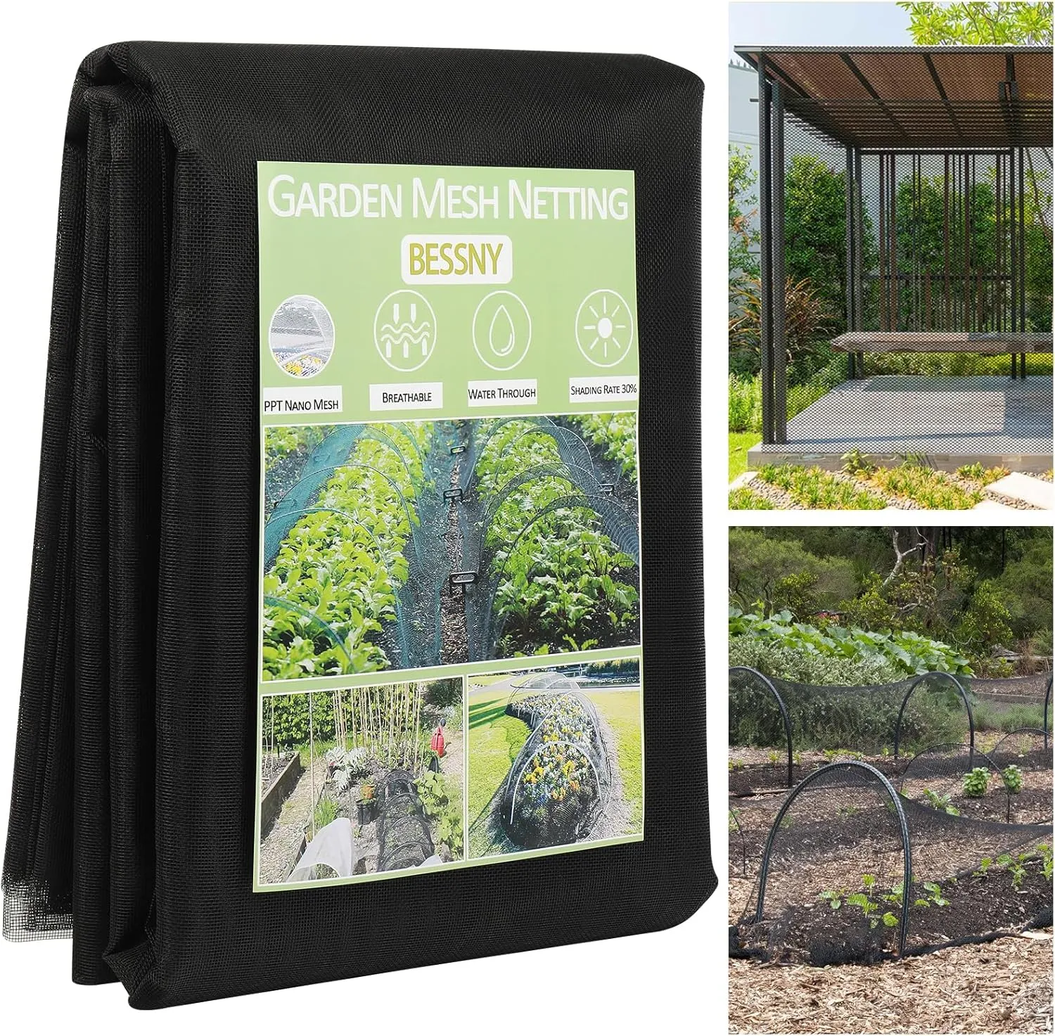Garden Premium Mesh Netting-Protect Your Garden with 20x10 ft. Stronger PPT Nano Mosquito Netting Screen-Optimal Bird Net Barrier for Outdoor Plants, Patios, and More! (Black, 30% Shading Rate)