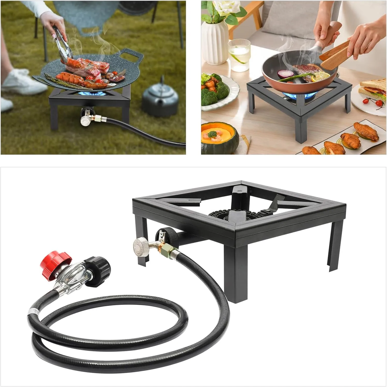 Gas Stove Portable Gas Burner, Camp Stove Single Burner Propane Stove Burner with Adjustable 0-20Psi Regulator Hose, Outdoor Portable Stove for Camping, Cooking, Patio Yard BBQ, Home Brewing