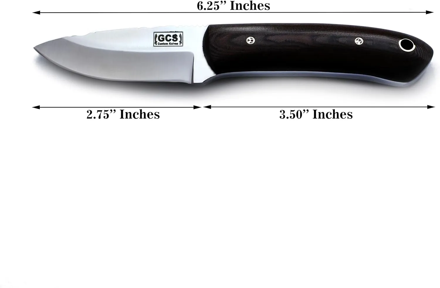 GCS Handmade D2 Tool Steel Custom Survival Hunting Skinning Camping Knife with Brown Leather Right Hand Front Cross Draw Fixed Blade Knife Sheath GCS264 (Black Micarta Handle No Bolster)