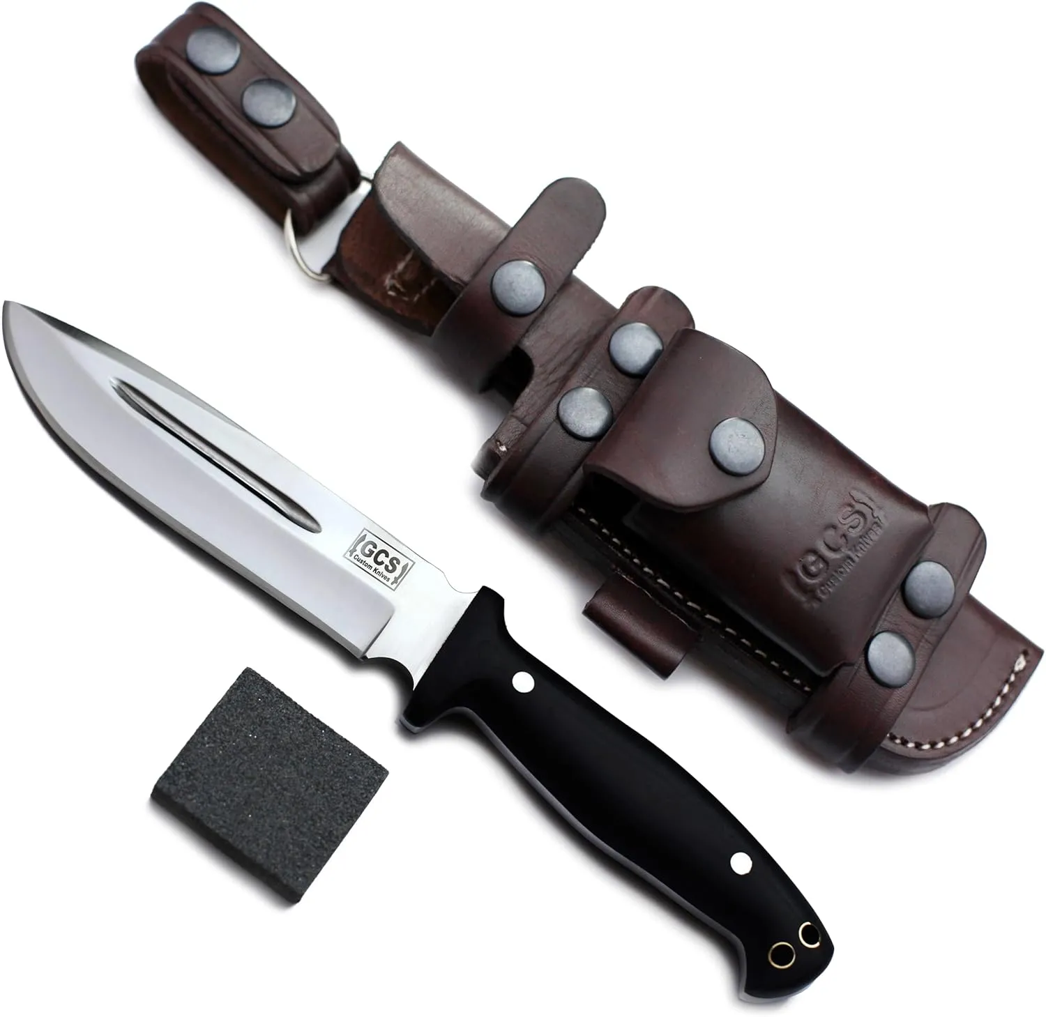 GCS Handmade G10 Handle D2 Tool Steel Tactical knife Hunting Knife Camp Knife with leather sheath Full tang blade designed for Hunting & EDC GCS 232