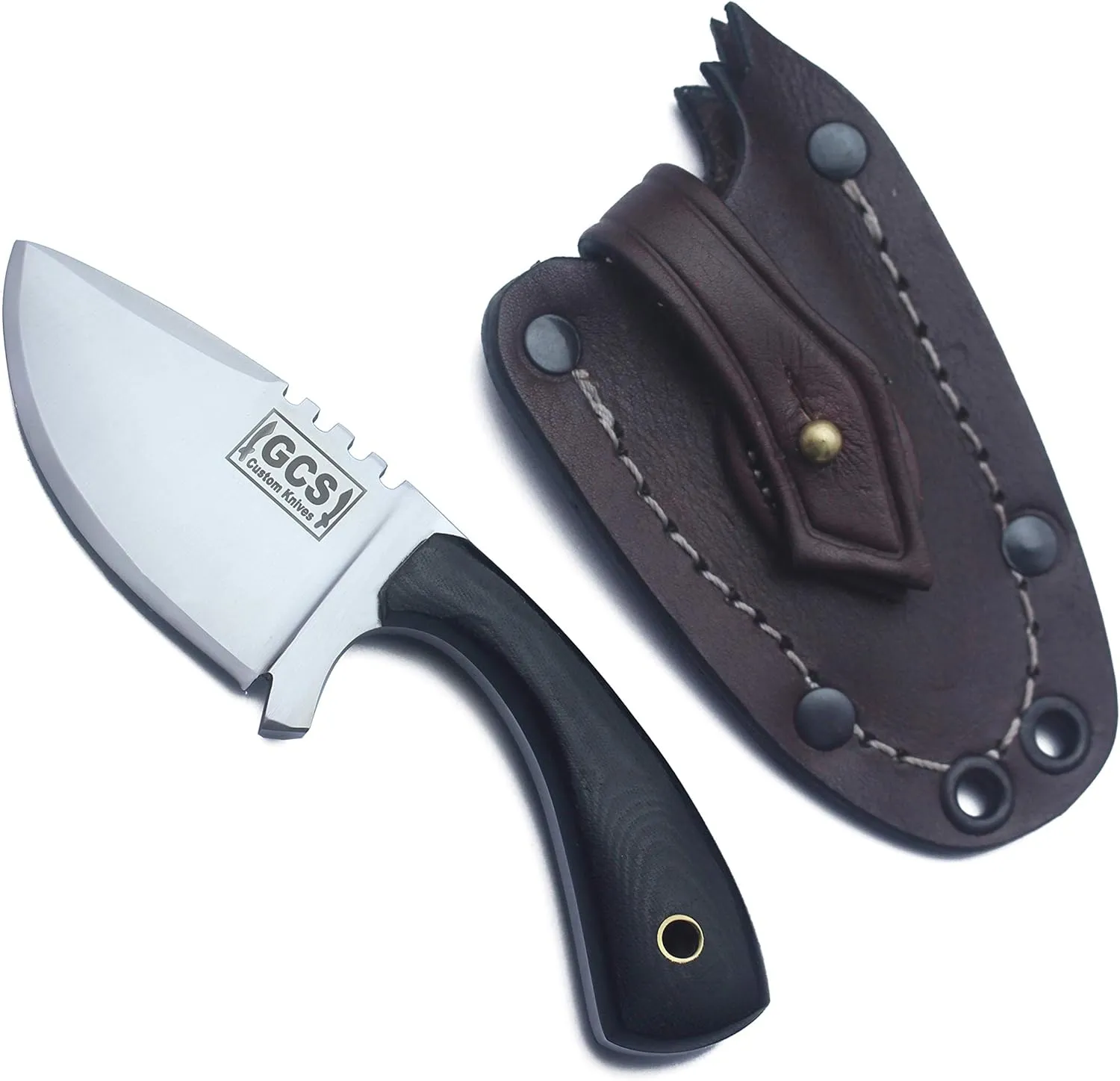 GCS Handmade Skinning and Tactical Knife with Full Tang Black Micarta Handle, Leather Sheath, Right Hand Cross Draw & Right Hand Vertical Carry- GCS 270