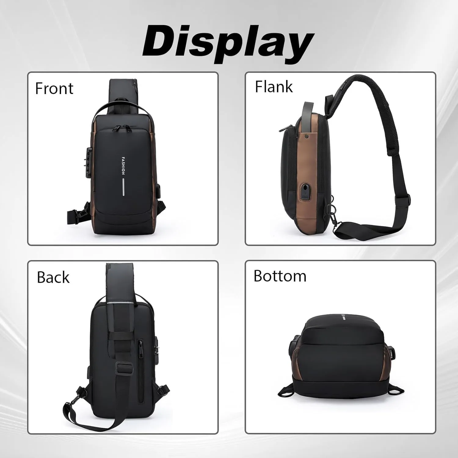 GDSAFS New Carbon Fiber Streamline Anti-Theft Sling Bag, Carbon Fiber Sling Bag, Usb Charging Sport Sling Shoulder Backpack (Black)