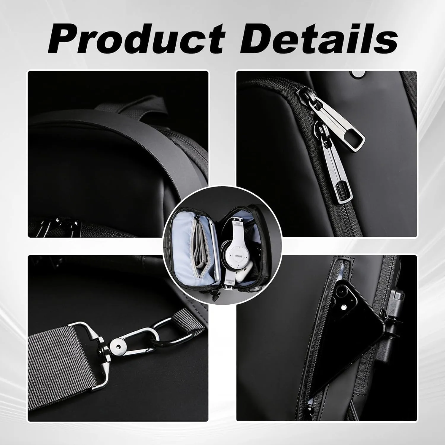 GDSAFS New Carbon Fiber Streamline Anti-Theft Sling Bag, Carbon Fiber Sling Bag, Usb Charging Sport Sling Shoulder Backpack (Black)