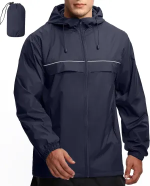 GEEK LIGHTING Mens Waterproof Hooded Rain Jacket Lightweight Raincoat for Outdoor Hiking Running Travel