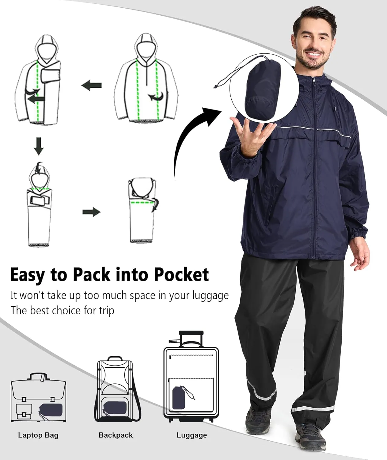 GEEK LIGHTING Mens Waterproof Hooded Rain Jacket Lightweight Raincoat for Outdoor Hiking Running Travel