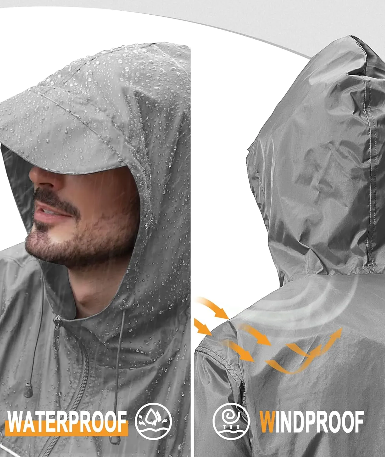 GEEK LIGHTING Mens Waterproof Hooded Rain Jacket Lightweight Raincoat for Outdoor Hiking Running Travel