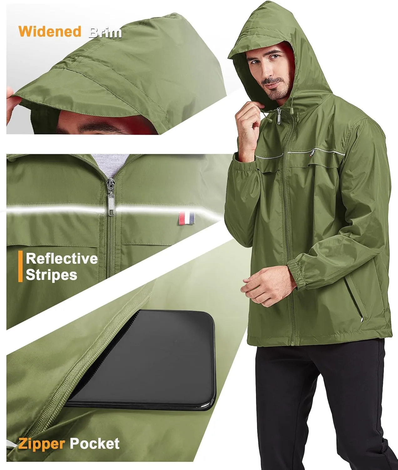 GEEK LIGHTING Mens Waterproof Hooded Rain Jacket Lightweight Raincoat for Outdoor Hiking Running Travel