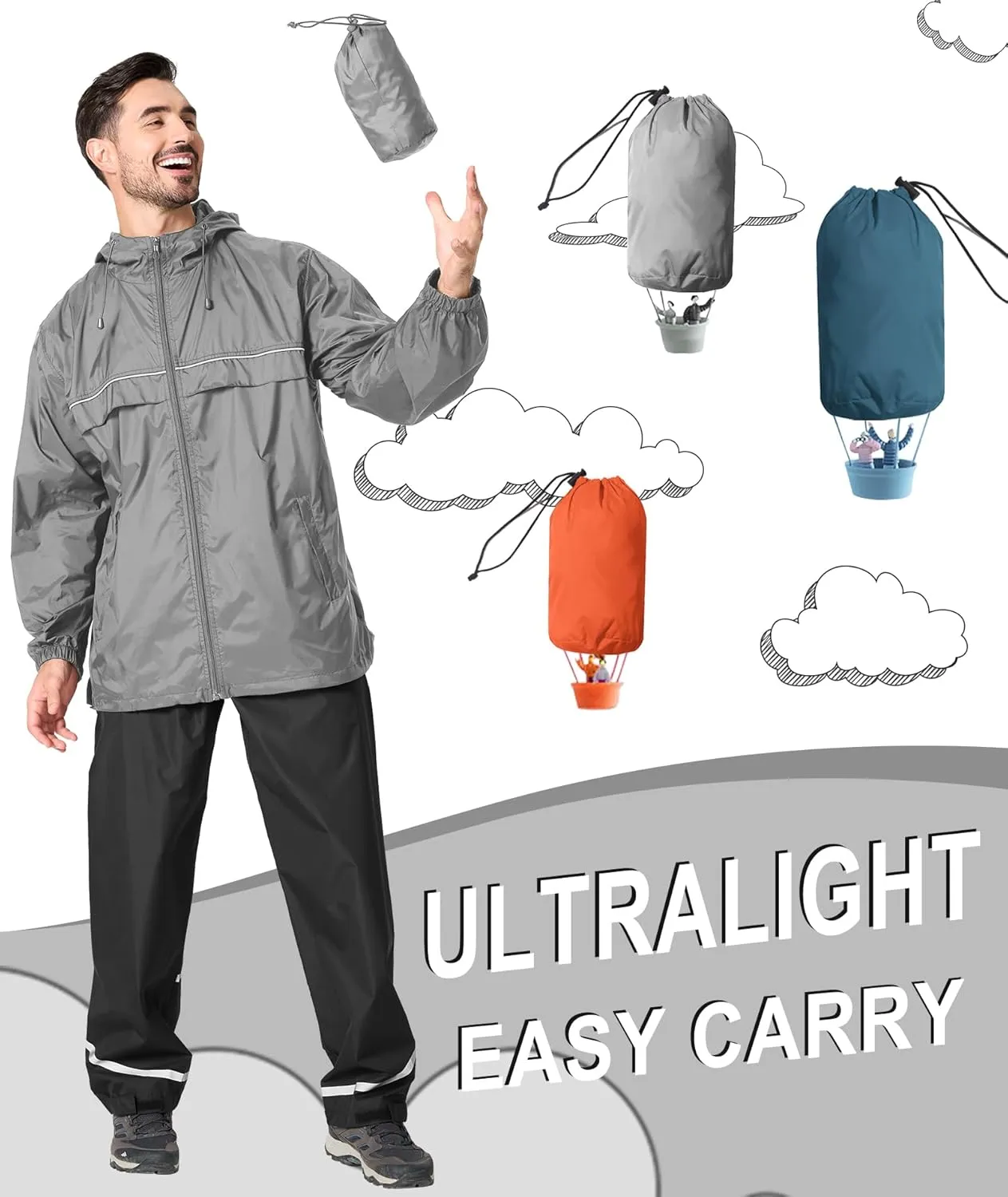 GEEK LIGHTING Mens Waterproof Hooded Rain Jacket Lightweight Raincoat for Outdoor Hiking Running Travel