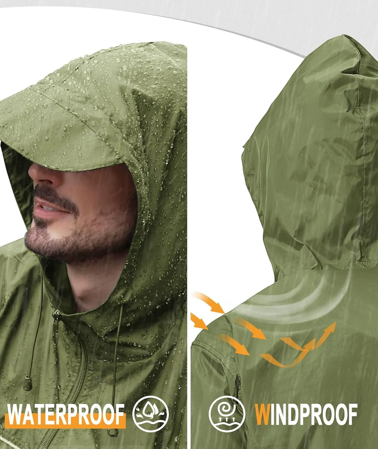 GEEK LIGHTING Mens Waterproof Hooded Rain Jacket Lightweight Raincoat for Outdoor Hiking Running Travel