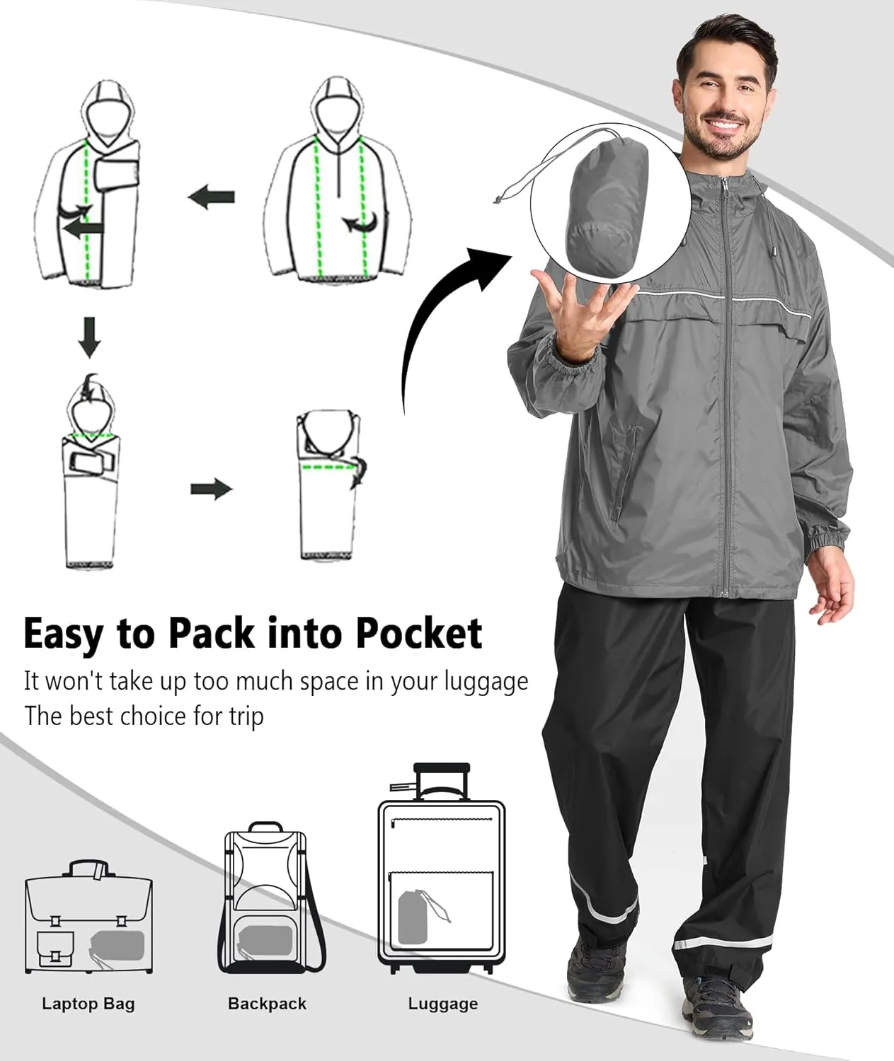 GEEK LIGHTING Mens Waterproof Hooded Rain Jacket Lightweight Raincoat for Outdoor Hiking Running Travel