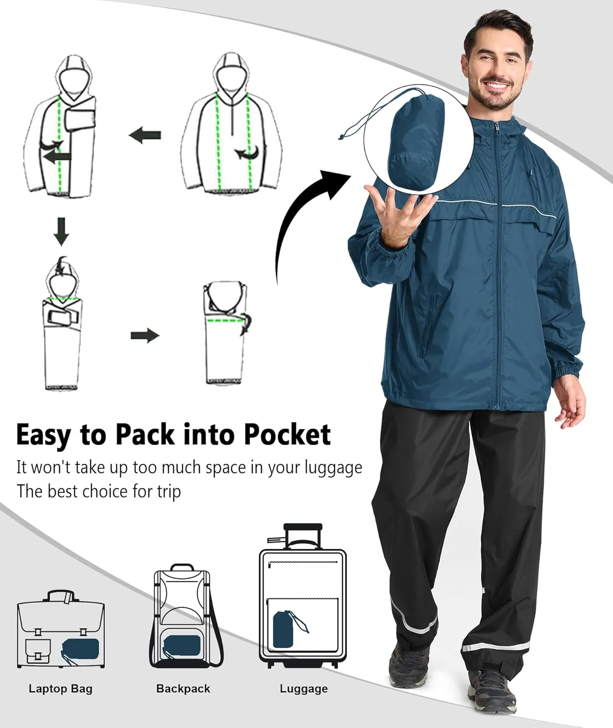 GEEK LIGHTING Mens Waterproof Hooded Rain Jacket Lightweight Raincoat for Outdoor Hiking Running Travel