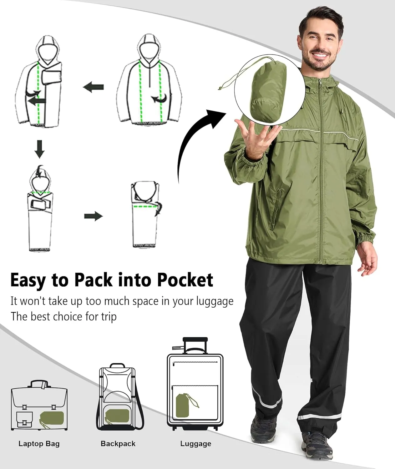 GEEK LIGHTING Mens Waterproof Hooded Rain Jacket Lightweight Raincoat for Outdoor Hiking Running Travel