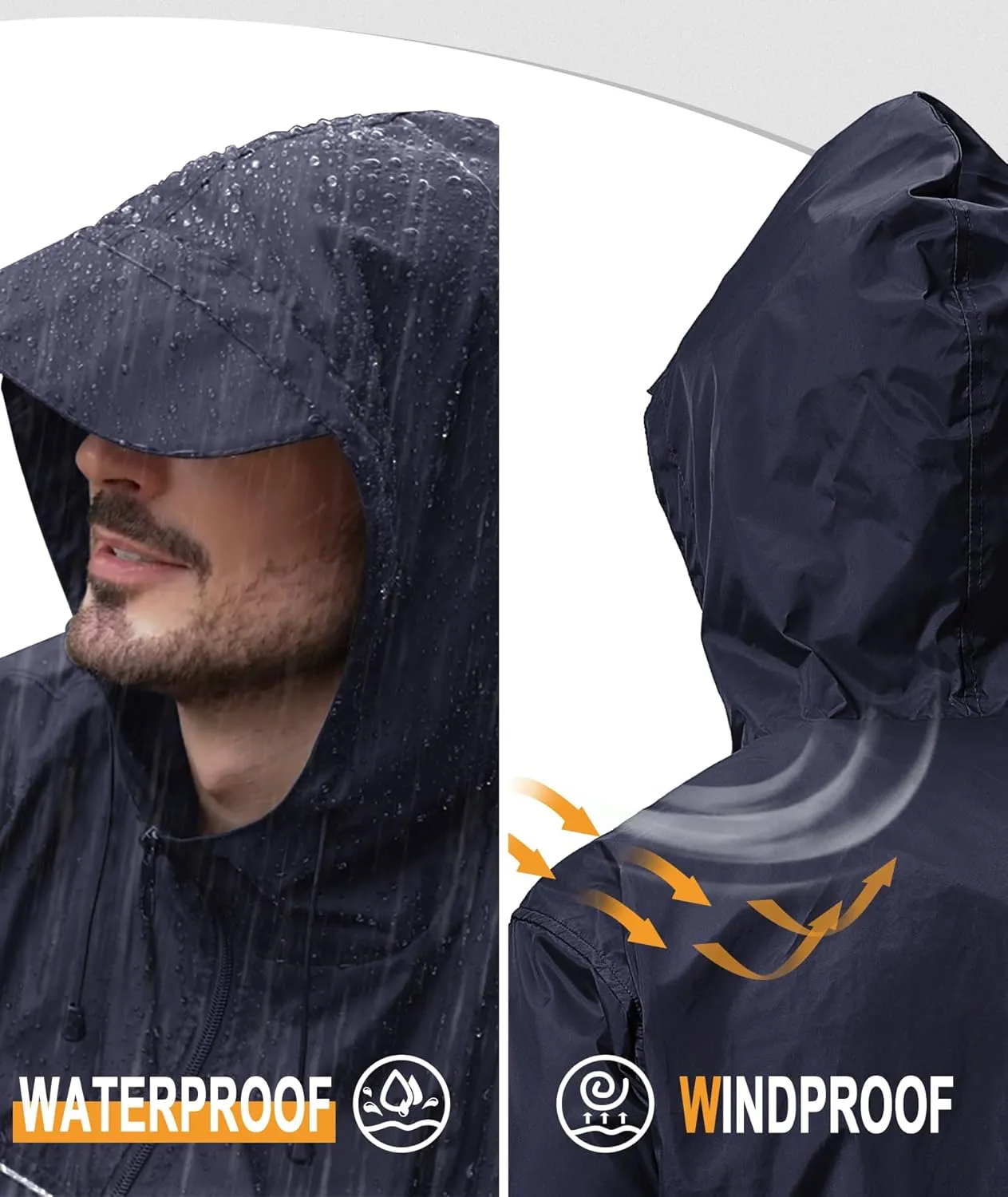 GEEK LIGHTING Mens Waterproof Hooded Rain Jacket Lightweight Raincoat for Outdoor Hiking Running Travel