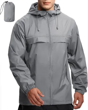 GEEK LIGHTING Mens Waterproof Hooded Rain Jacket Lightweight Raincoat for Outdoor Hiking Running Travel