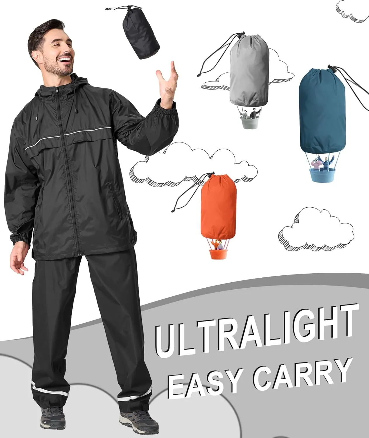 GEEK LIGHTING Mens Waterproof Hooded Rain Jacket Lightweight Raincoat for Outdoor Hiking Running Travel