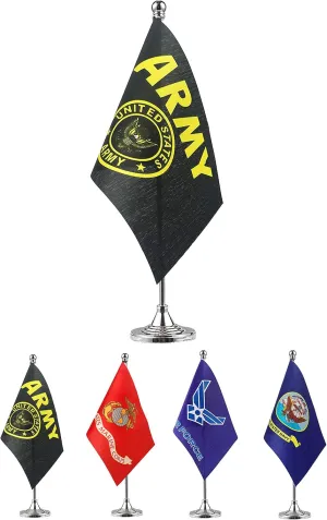 GentleGirl.USA US Army Gold Crest Table Flag stick Small Mini United States Military Polyester flag Office Table Flag on Stand Base,for Army Party Events Celebration Decorations Supplies