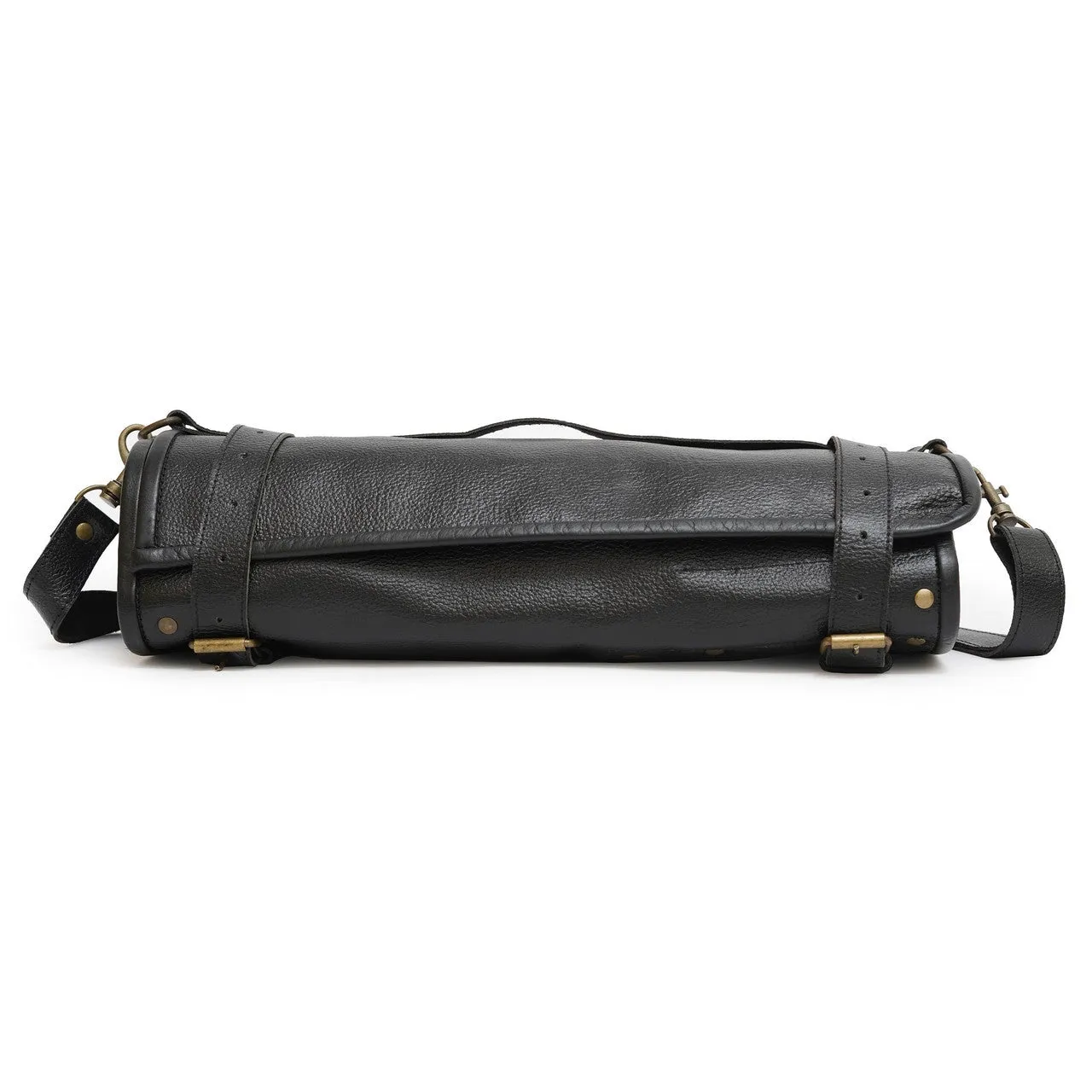 Genuine Black Leather Chef Knife Roll With Precision Stitching