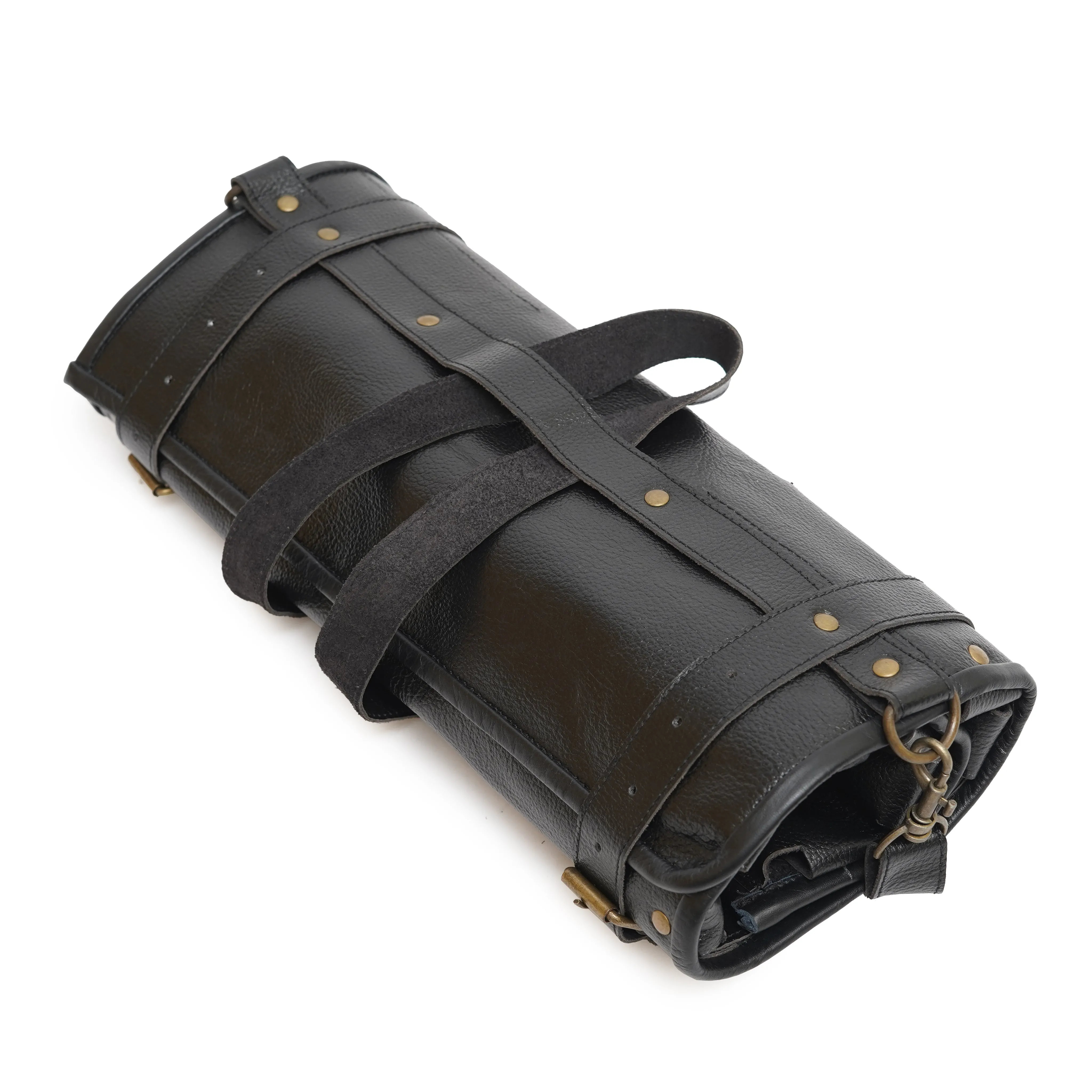 Genuine Black Leather Chef Knife Roll With Precision Stitching