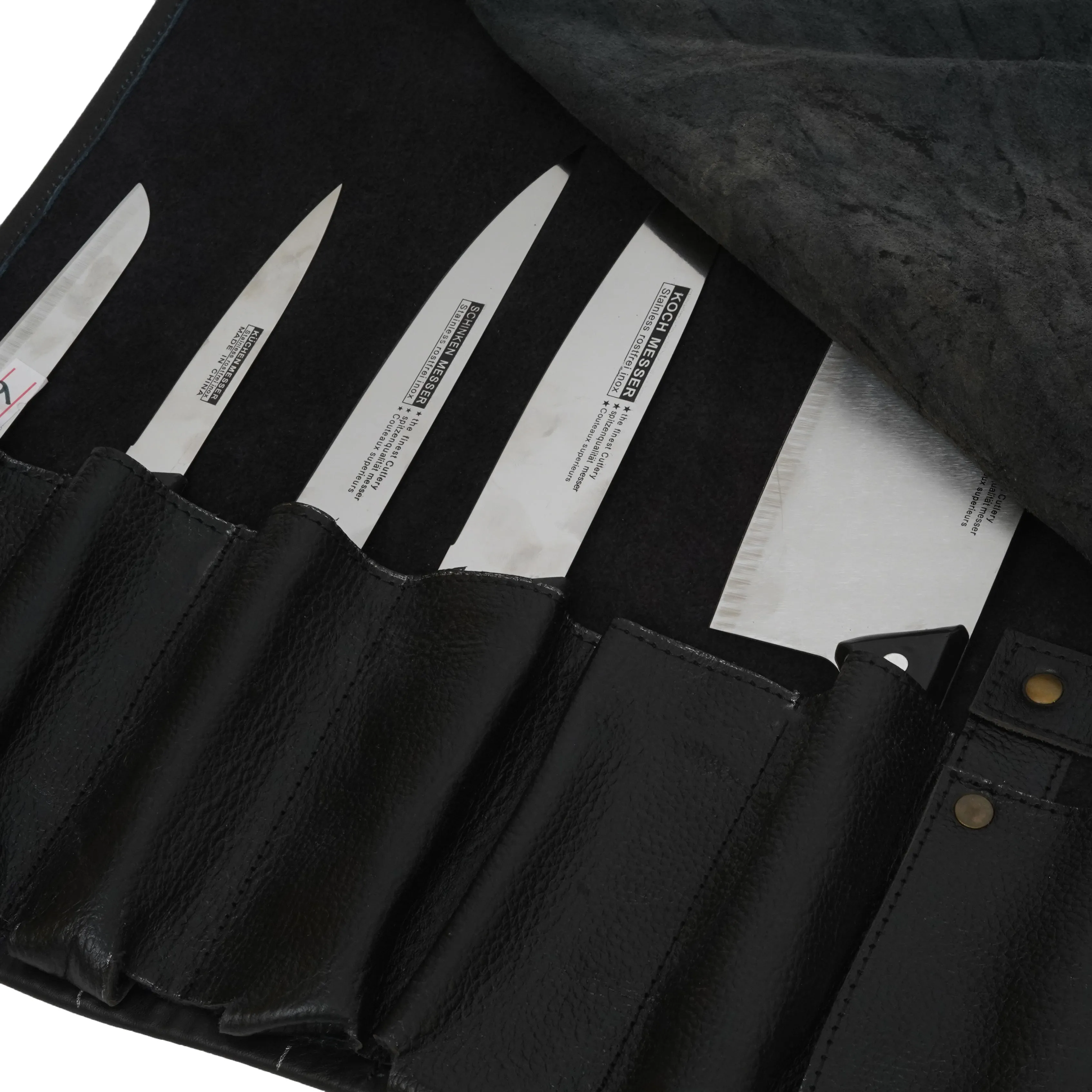 Genuine Black Leather Chef Knife Roll With Precision Stitching