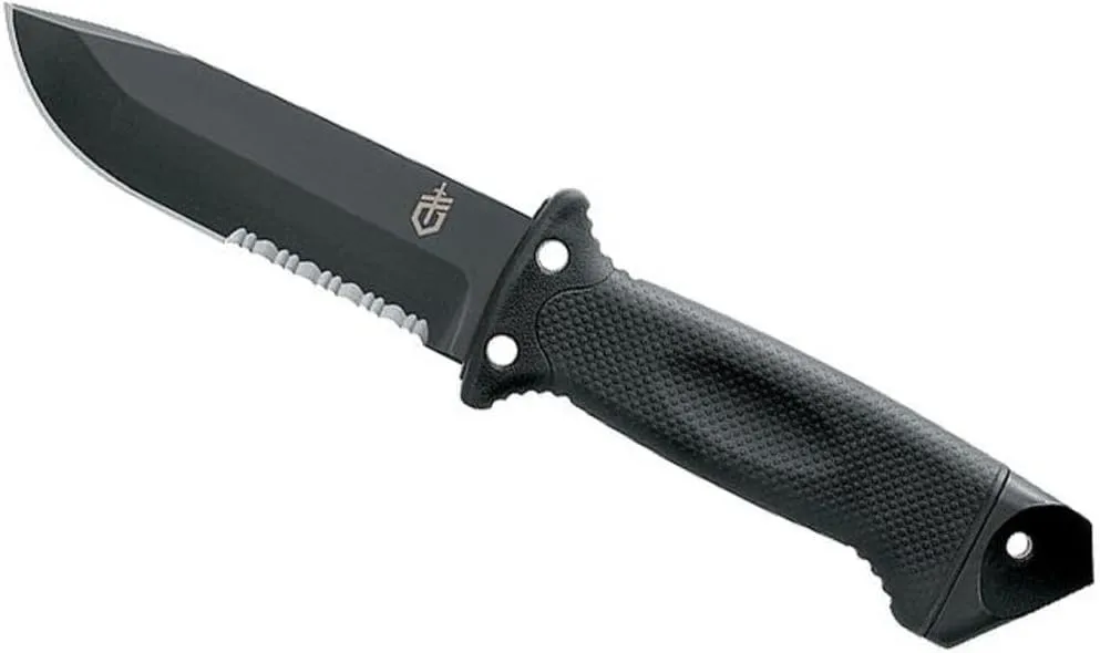 Gerber Gear LMF II Infantry Survival Tactical Knife - Fixed Blade with 4.84" Partially Serrated Blade and Textured Grip - Included MOLLE Sheath - Black