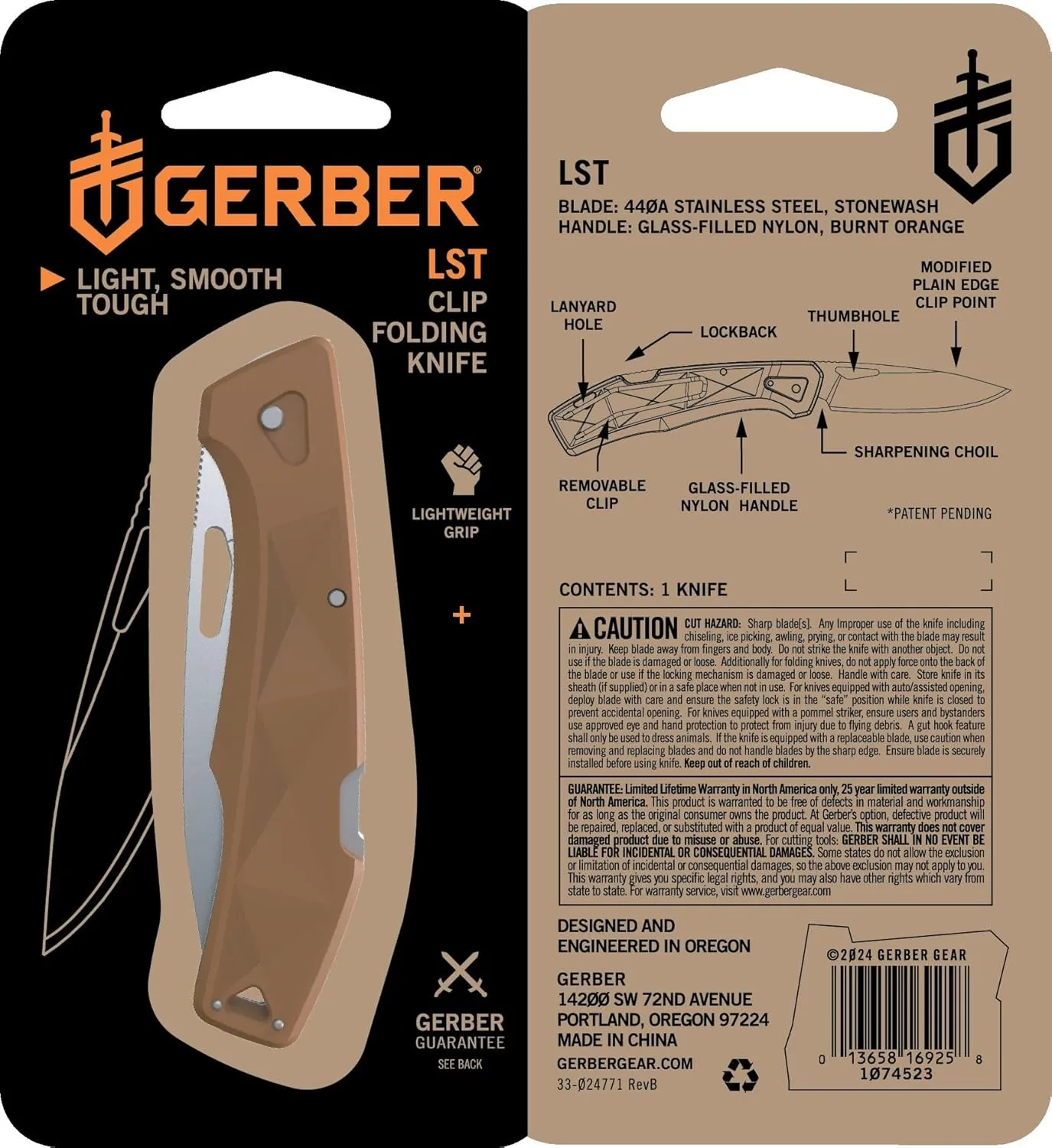 Gerber Gear LST - EDC Pocket Knife - Survival Tactical Tool for Travel, Camping & Outdoor Adventure - Lightweight & Compact Folding Knife - Stainless Steel Blade - Orange