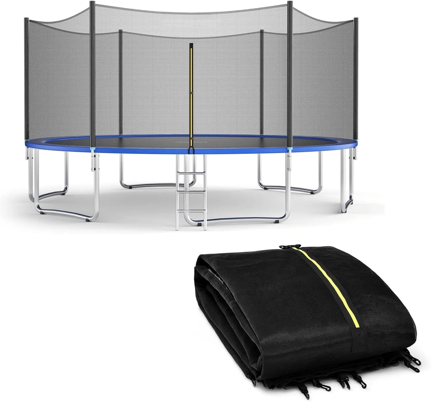 Giantex Trampoline Safety Net, 8 10 12 14 15 16Ft Weather-Resistant Replacement Enclosure Net for Round Frame, with Double-Headed Zippers, Protection Buckles & Enhanced Hook, Poles Not Included