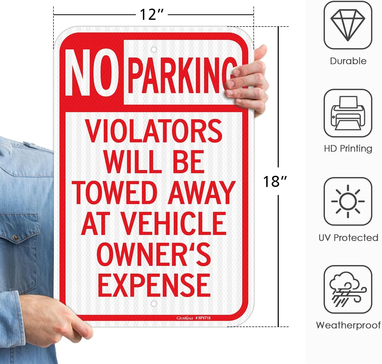 GicnKeuz Large No Parking Signs,18x12 Inches Violators Will Be Towed Away at Vehicle Owner's Expense Signs, Engineer Grade Reflective Aluminum, Fade Resistant,Indoor or Outdoor Use (4-Pack)