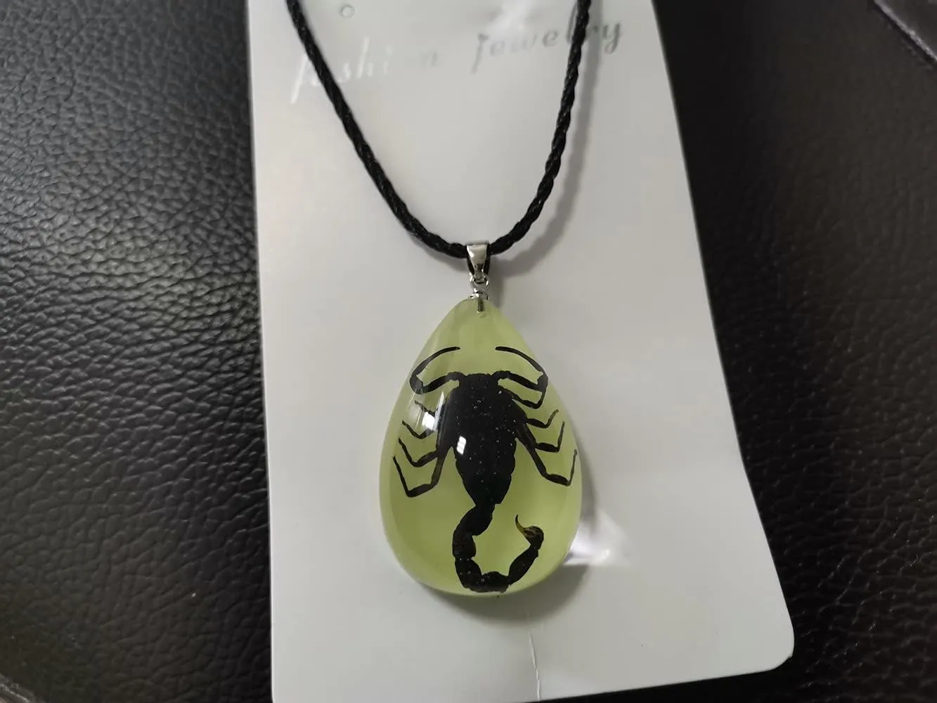 Glow in the Dark Necklace Black Scorpion Amber Resin Adjustable Necklace Pendent with Insect Sample Inside Birthday Gift for Lover Friends