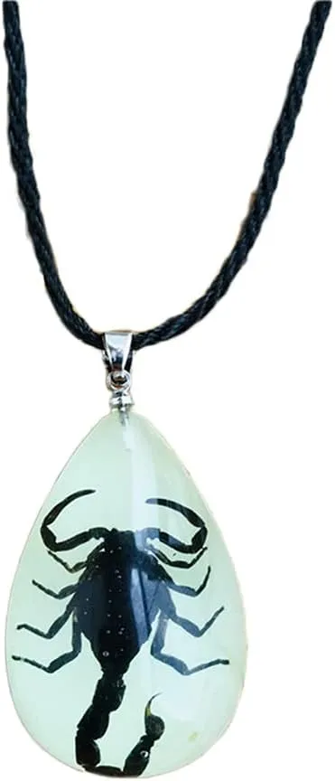 Glow in the Dark Necklace Black Scorpion Amber Resin Adjustable Necklace Pendent with Insect Sample Inside Birthday Gift for Lover Friends