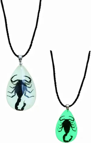 Glow in the Dark Necklace Black Scorpion Amber Resin Adjustable Necklace Pendent with Insect Sample Inside Birthday Gift for Lover Friends