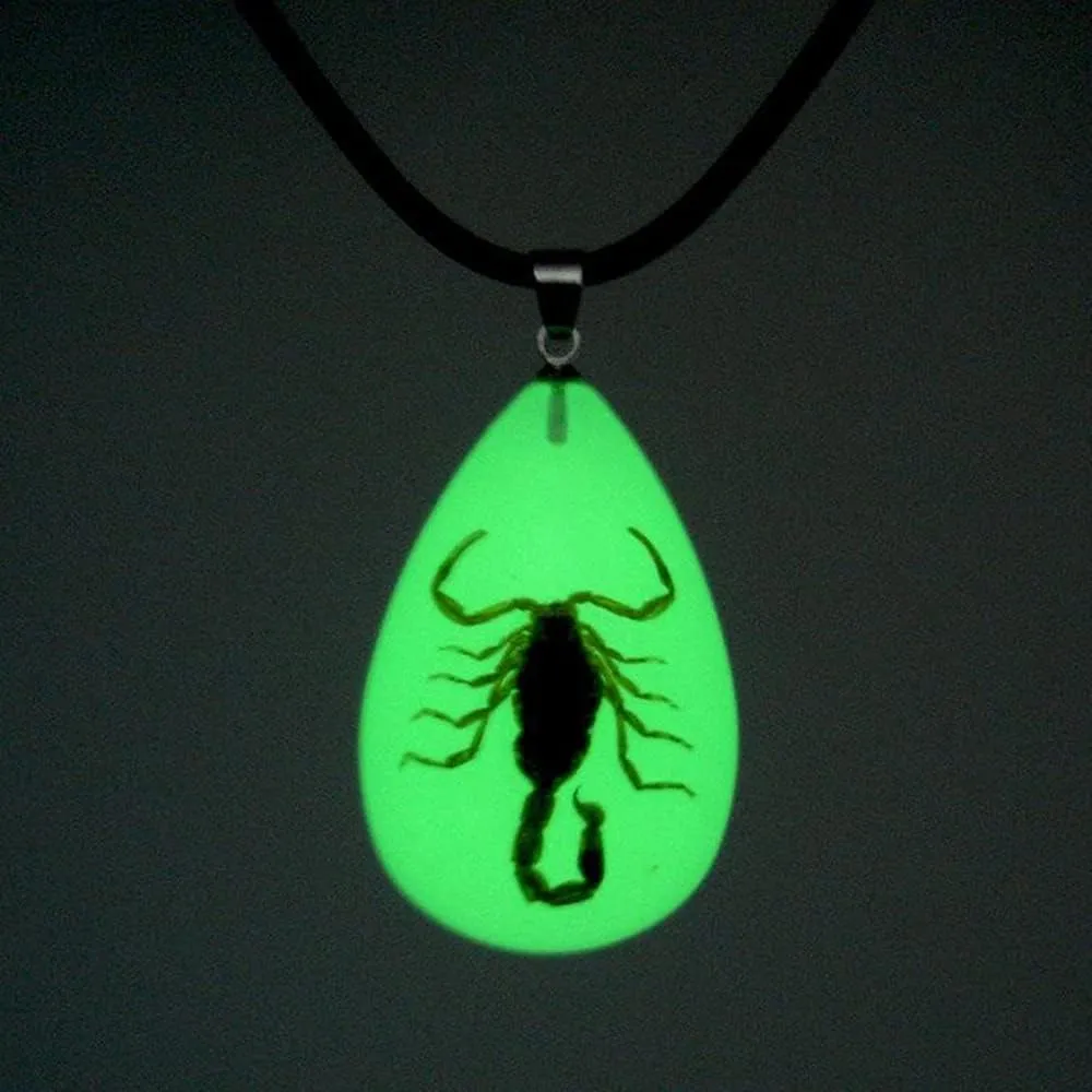 Glow in the Dark Necklace Black Scorpion Amber Resin Adjustable Necklace Pendent with Insect Sample Inside Birthday Gift for Lover Friends