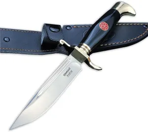 Goshawk Finka-NKVD KGB 10.39-inch Fixed Blade Knife, Stainless Steel and Acrylic Handle Hunting Knife with Leather Sheath for Camping, Survival, Hiking (Black)