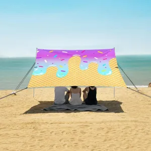 Gradient Color Ice Cream Liquid Beach Canopy Tent Anti-UV & Wind Resistant, Camping Sun Shelter Easy Setup Portable,Outdoor Shade Tents with Sandbags,Sand Shovels,Ground Pegs & Stability Poles