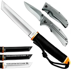Grand Way Tanto Camping Knife with Sheath – 3  Colors – 5.9" Fixed Full Tang Mirror Polished Blade – 3.5" Blade Pocket Knife – Sharp Folding Knives for Men Women