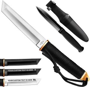 Grand Way Tanto Camping Knife with Sheath – 3  Colors – 5.9" Fixed Full Tang Mirror Polished Blade – Knife for Men with Sheath – Black Tactical Knives